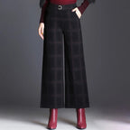 Avery Pantalon Femme à Carreaux Coupe Large Taille Haute Élégant Chic