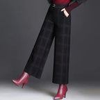 Avery Pantalon Femme à Carreaux Coupe Large Taille Haute Élégant Chic
