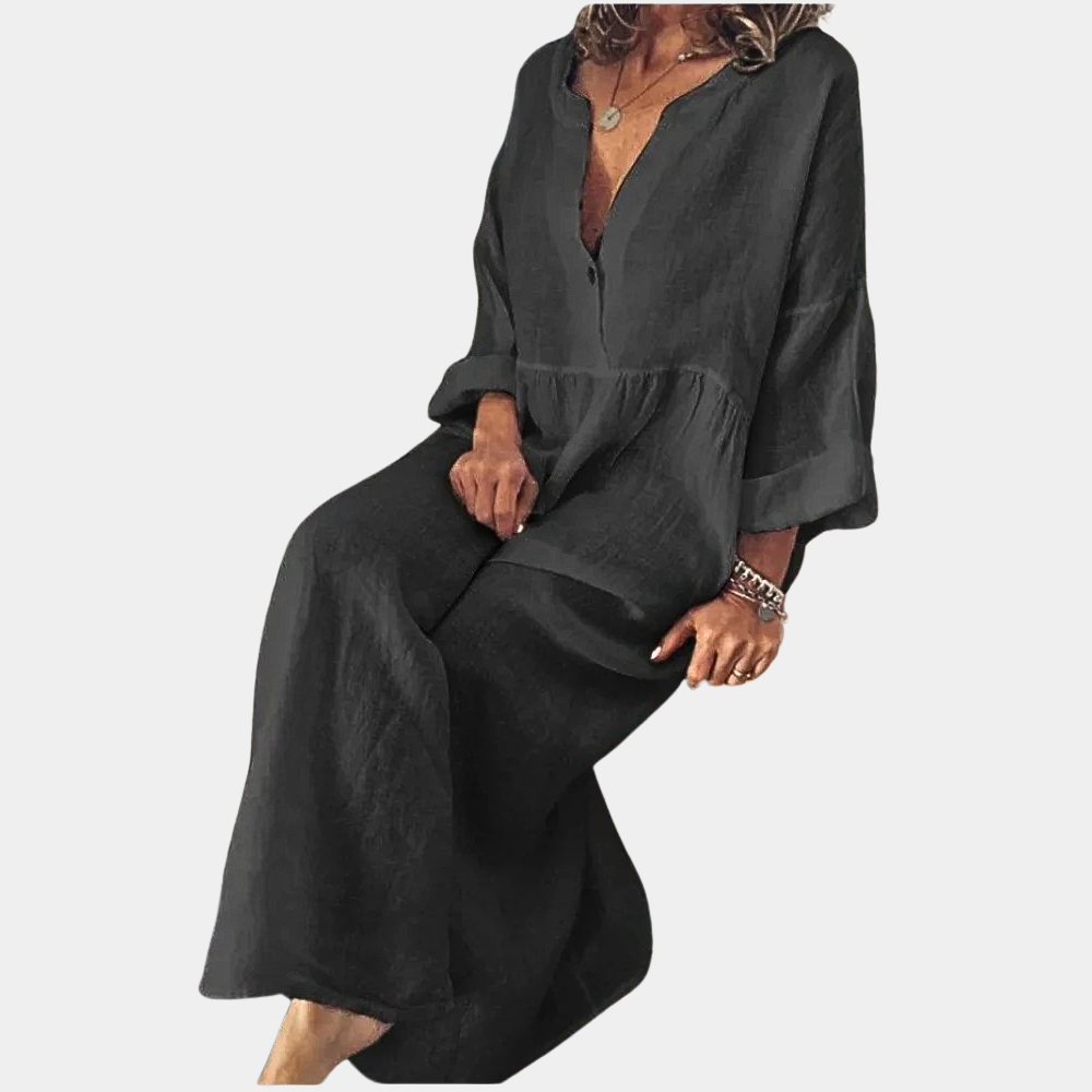 Éliane Robe Femme – Robe Monochrome Élégante pour le Quotidien