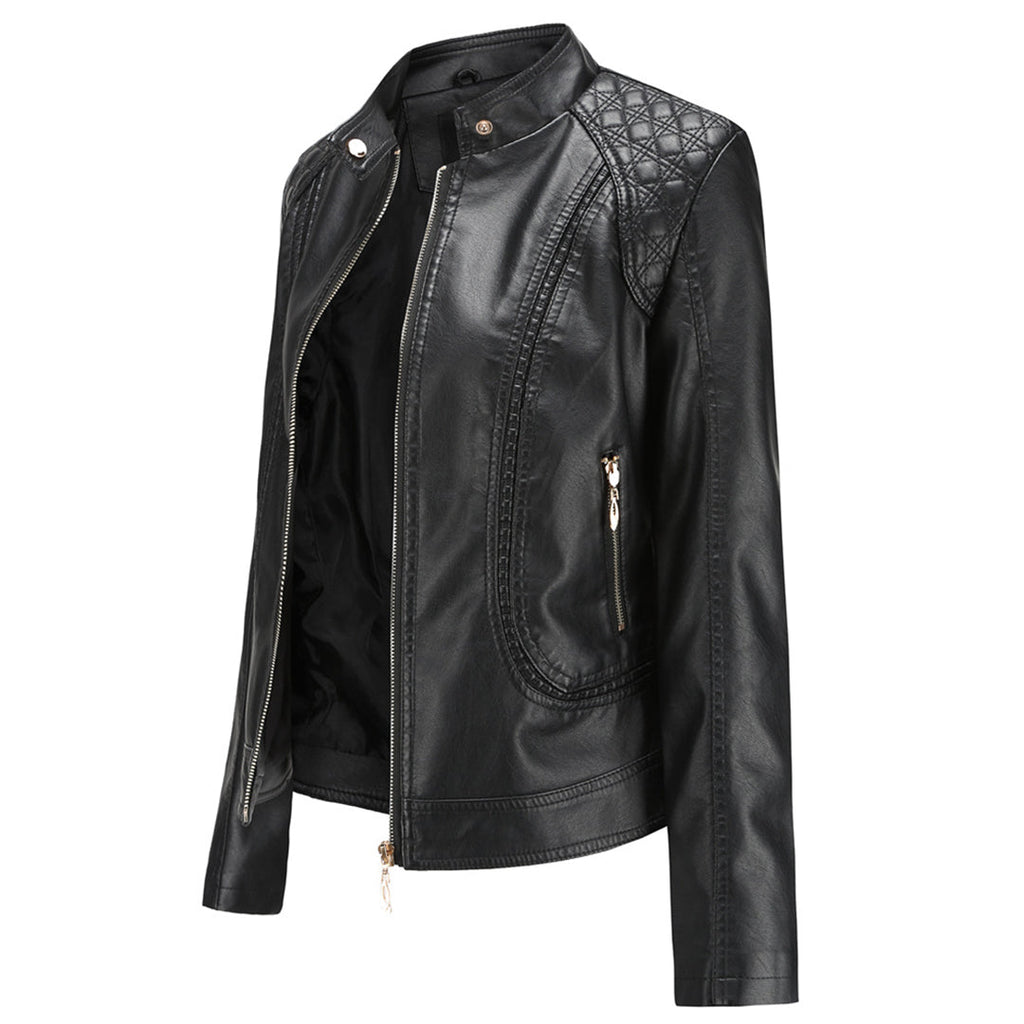Freyja Veste Femme en Similicuir – Col Montant Élégant avec Fermetures Éclair Modernes