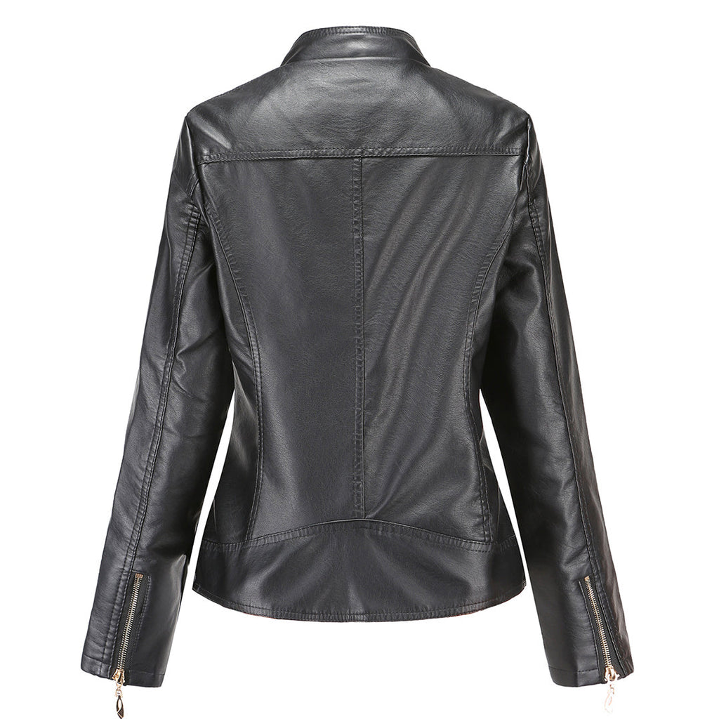 Freyja Veste Femme en Similicuir – Col Montant Élégant avec Fermetures Éclair Modernes