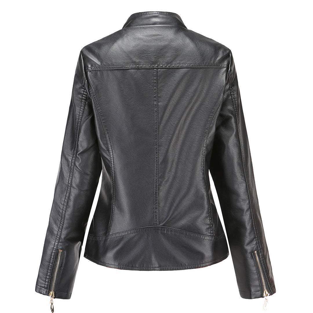 Freyja Veste Femme en Similicuir – Col Montant Élégant avec Fermetures Éclair Modernes