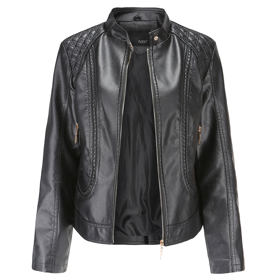 Freyja Veste Femme en Similicuir – Col Montant Élégant avec Fermetures Éclair Modernes