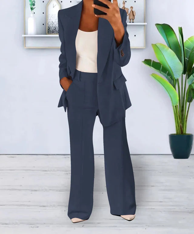 Camille Ensemble Femme – Blazer Oversize et Pantalon Droit à Stretch Léger