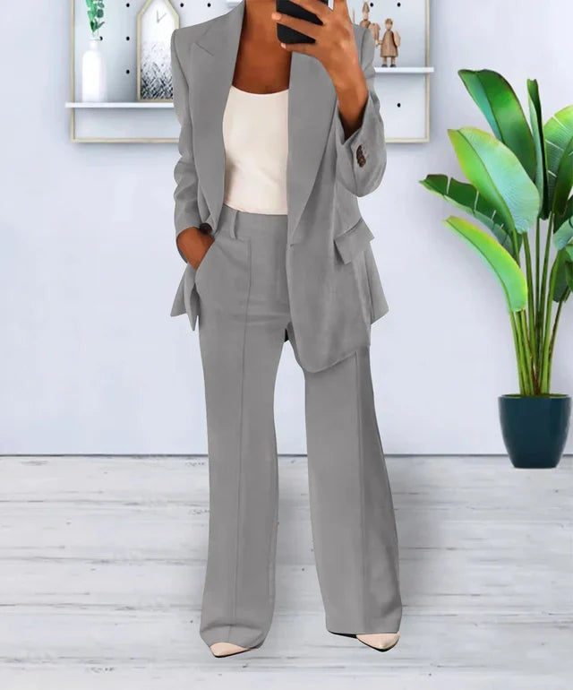 Camille Ensemble Femme – Blazer Oversize et Pantalon Droit à Stretch Léger