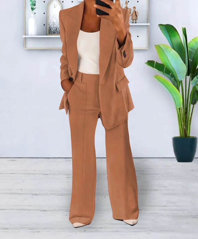 Camille Ensemble Femme – Blazer Oversize et Pantalon Droit à Stretch Léger