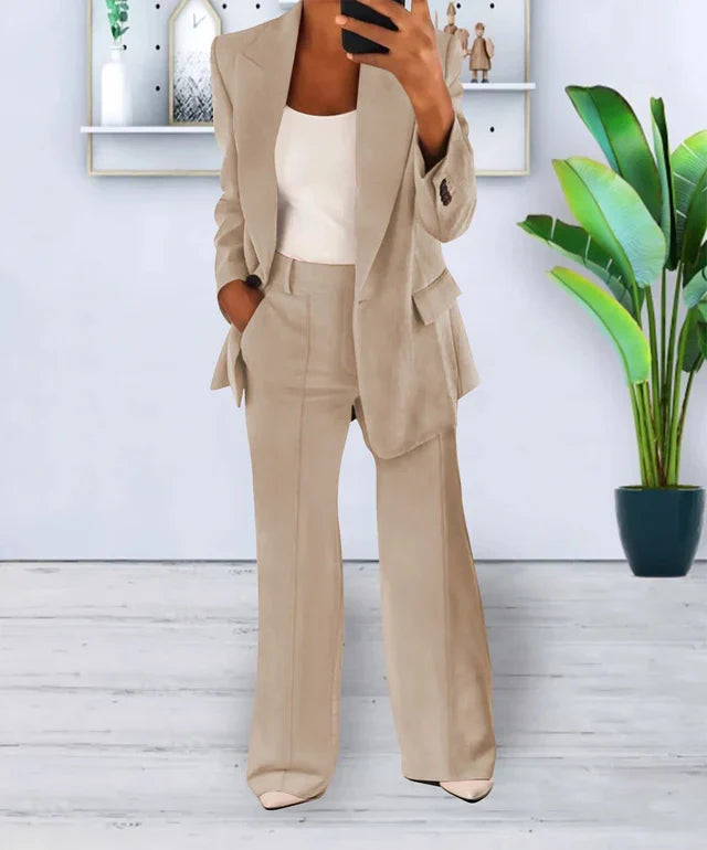 Camille Ensemble Femme – Blazer Oversize et Pantalon Droit à Stretch Léger