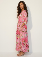 Scarlett Robe Maxi Fleurie Femme Col V Fluide Élégante avec Poches Chic
