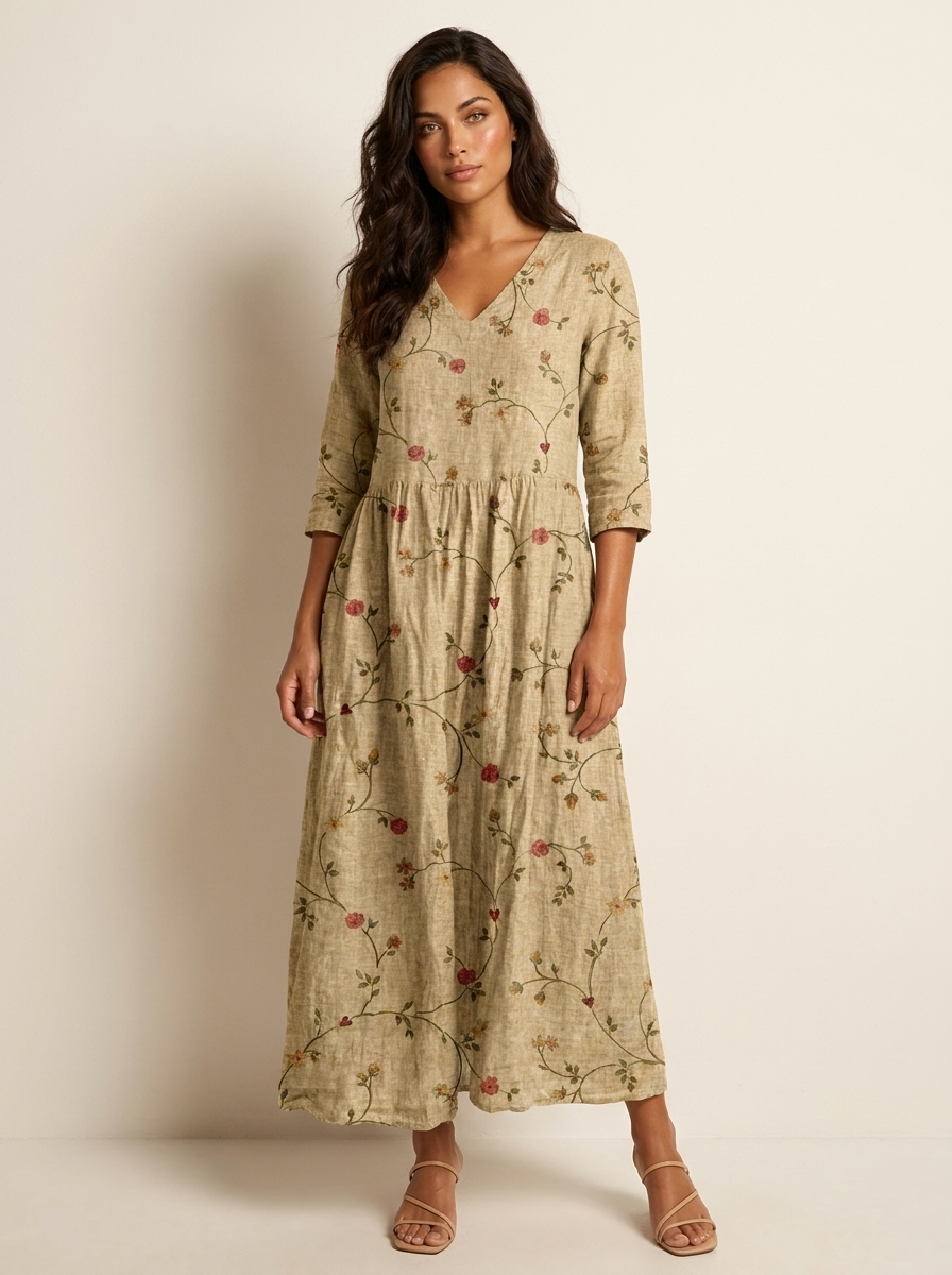 Scarlett Robe Maxi Fleurie Femme Col V Fluide Élégante avec Poches Chic