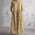 Scarlett Robe Maxi Fleurie Femme Col V Fluide Élégante avec Poches Chic