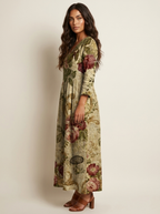 Scarlett Robe Maxi Fleurie Femme Col V Fluide Élégante avec Poches Chic