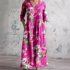 Scarlett Robe Maxi Fleurie Femme Col V Fluide Élégante avec Poches Chic
