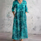 Scarlett Robe Maxi Fleurie Femme Col V Fluide Élégante avec Poches Chic