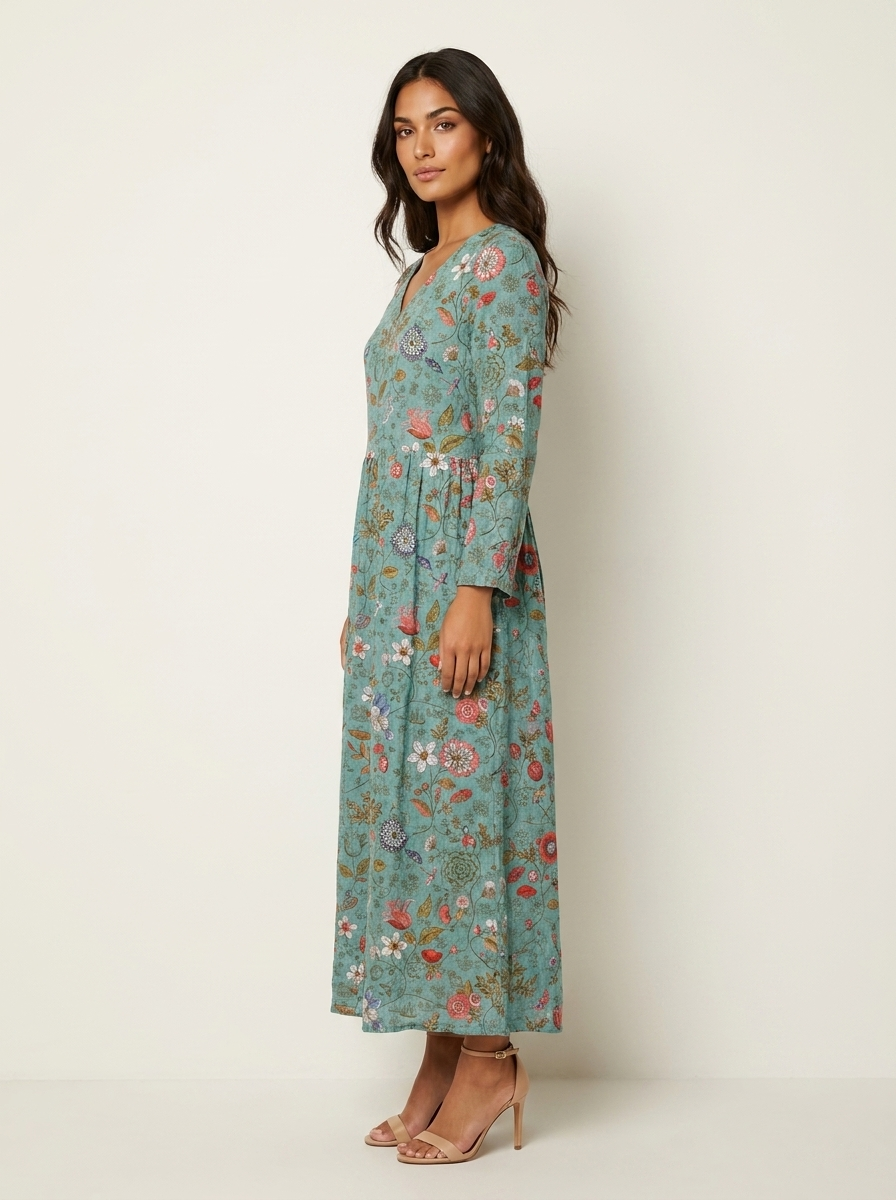 Scarlett Robe Maxi Fleurie Femme Col V Fluide Élégante avec Poches Chic