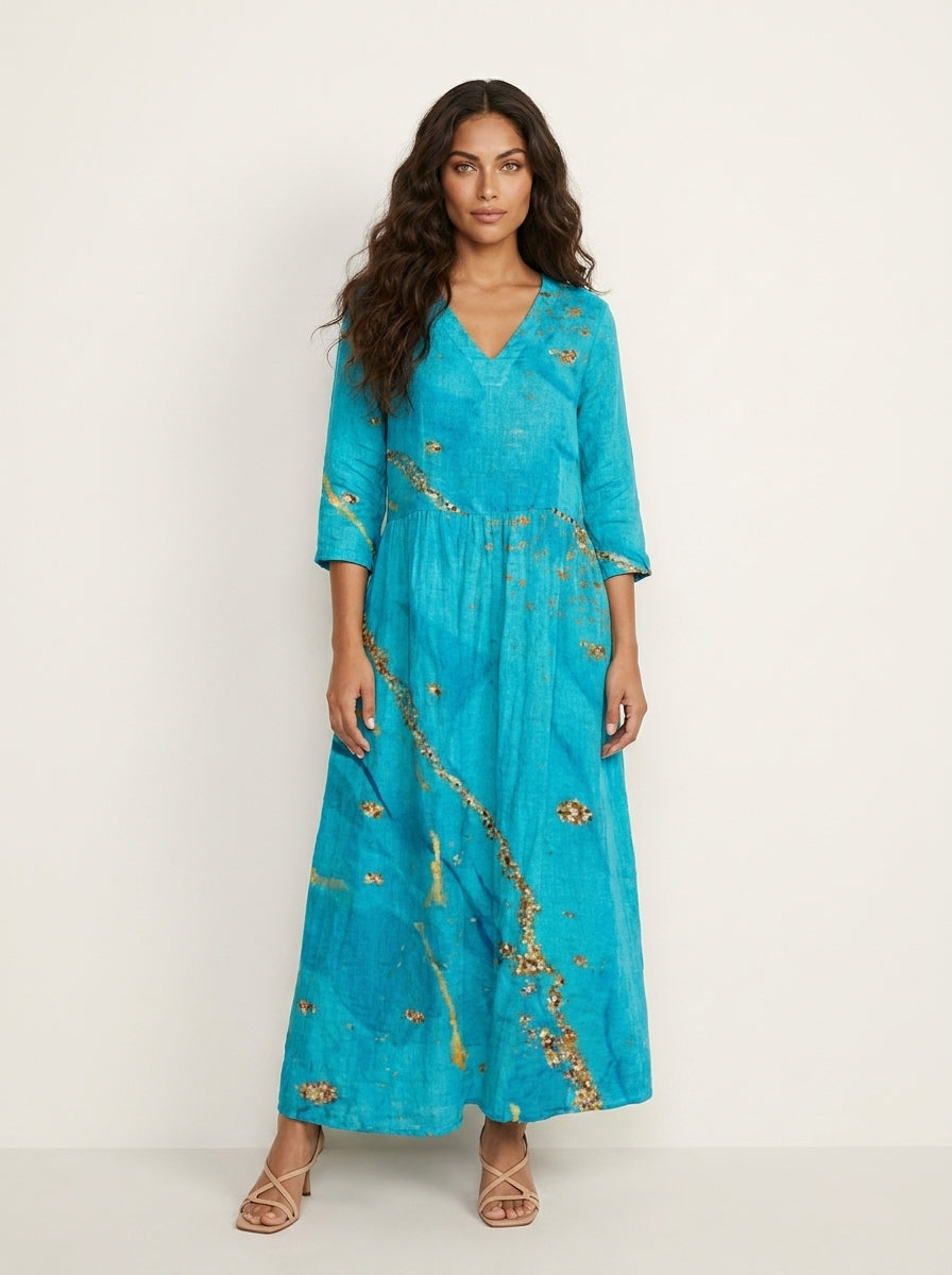 Scarlett Robe Maxi Fleurie Femme Col V Fluide Élégante avec Poches Chic