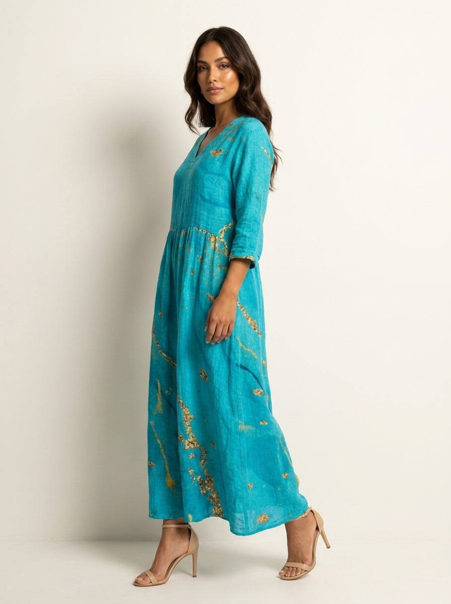 Scarlett Robe Maxi Fleurie Femme Col V Fluide Élégante avec Poches Chic