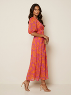 Kennedy Robe Maxi Fleurie Femme Col V Manches Courtes Élégante de Soirée