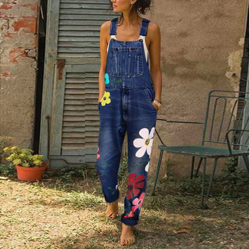 Willow Combinaison Salopette Femme en Jean Fleurie Coupe Ample Décontractée Chic