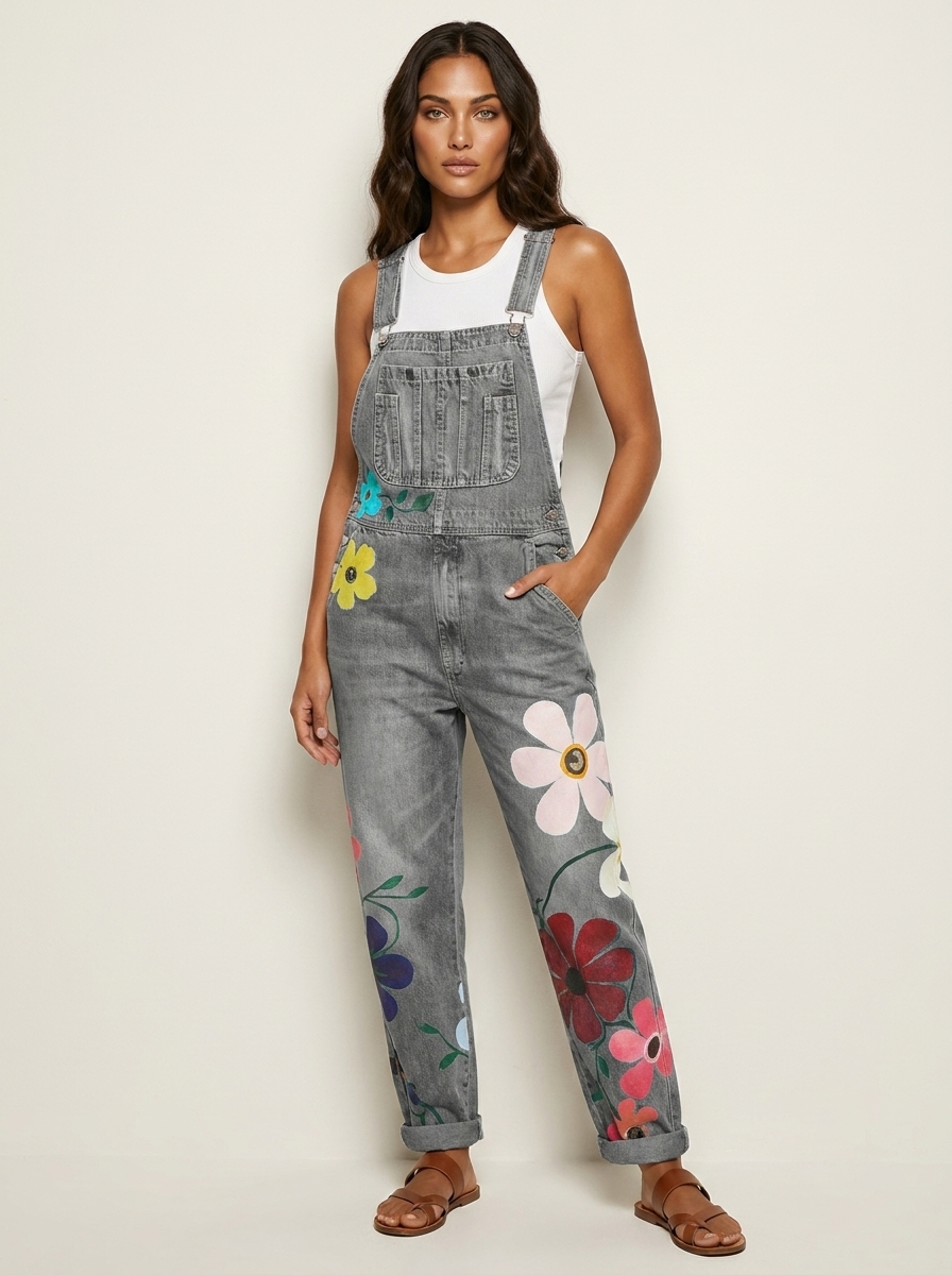 Willow Combinaison Salopette Femme en Jean Fleurie Coupe Ample Décontractée Chic