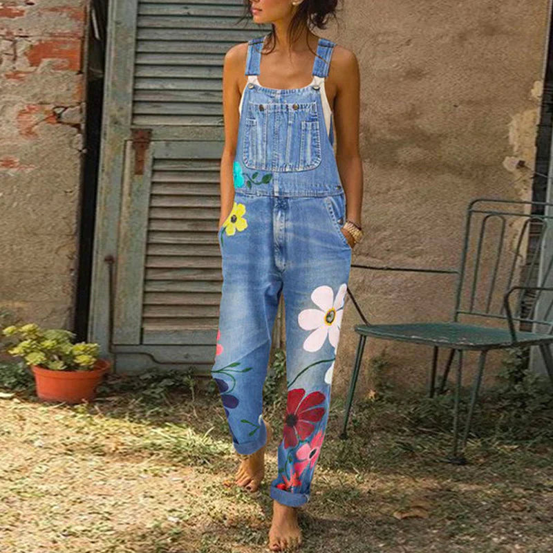 Willow Combinaison Salopette Femme en Jean Fleurie Coupe Ample Décontractée Chic