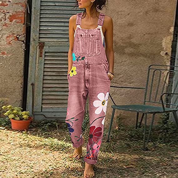 Willow Combinaison Salopette Femme en Jean Fleurie Coupe Ample Décontractée Chic