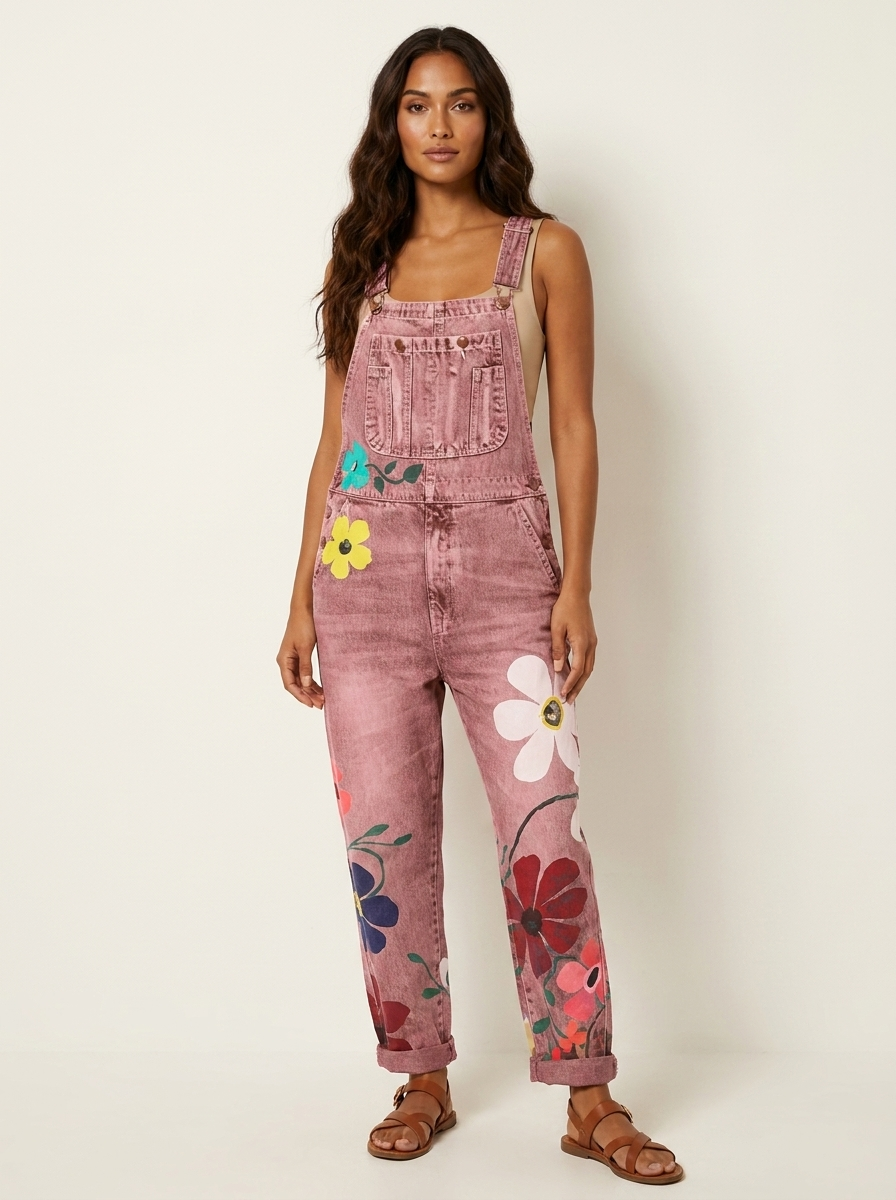 Willow Combinaison Salopette Femme en Jean Fleurie Coupe Ample Décontractée Chic
