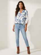 Dakota Blouse Femme Imprimé Graphique Col V à Manches Volantées Élégante