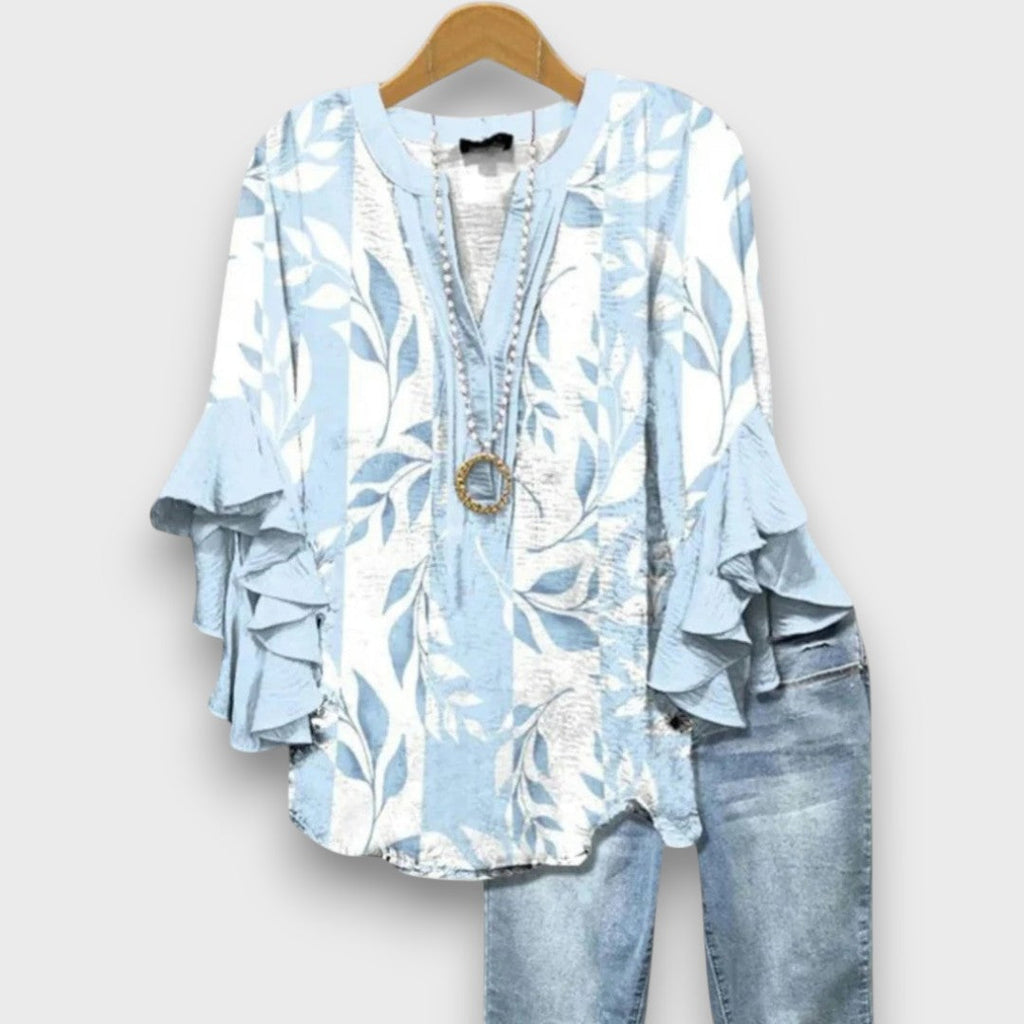 Dakota Blouse Femme Imprimé Graphique Col V à Manches Volantées Élégante