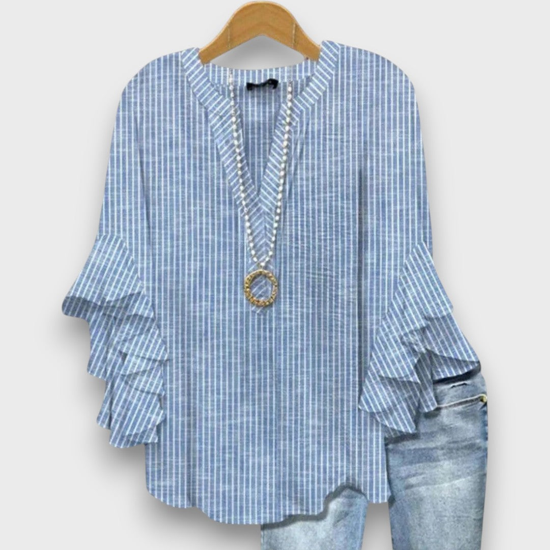 Dakota Blouse Femme Imprimé Graphique Col V à Manches Volantées Élégante