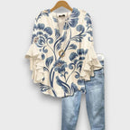 Dakota Blouse Femme Imprimé Graphique Col V à Manches Volantées Élégante