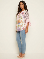 Dakota Blouse Femme Imprimé Graphique Col V à Manches Volantées Élégante