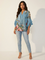 Dakota Blouse Femme Imprimé Graphique Col V à Manches Volantées Élégante