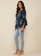 Dakota Blouse Femme Imprimé Graphique Col V à Manches Volantées Élégante