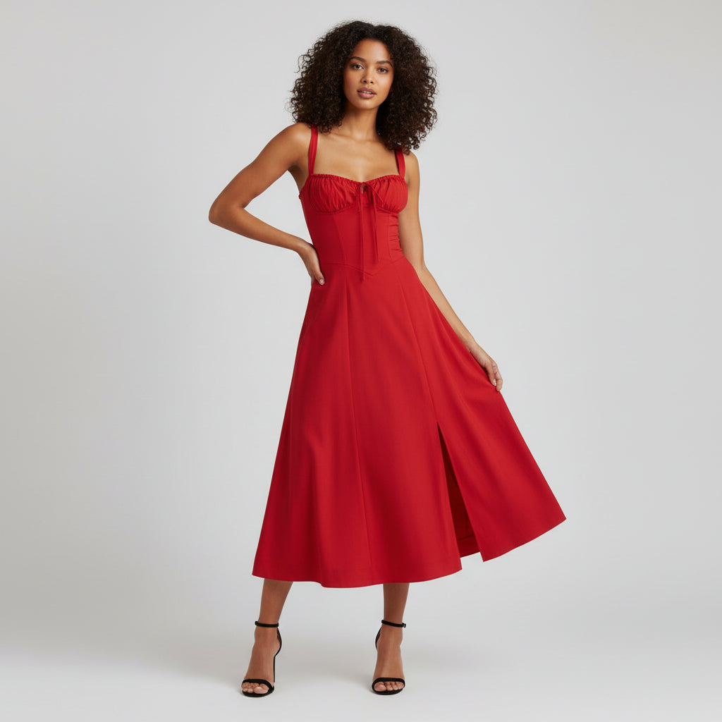 Peyton Robe Midi Fleurie Femme Bustier à Fente Élégante pour Cérémonies