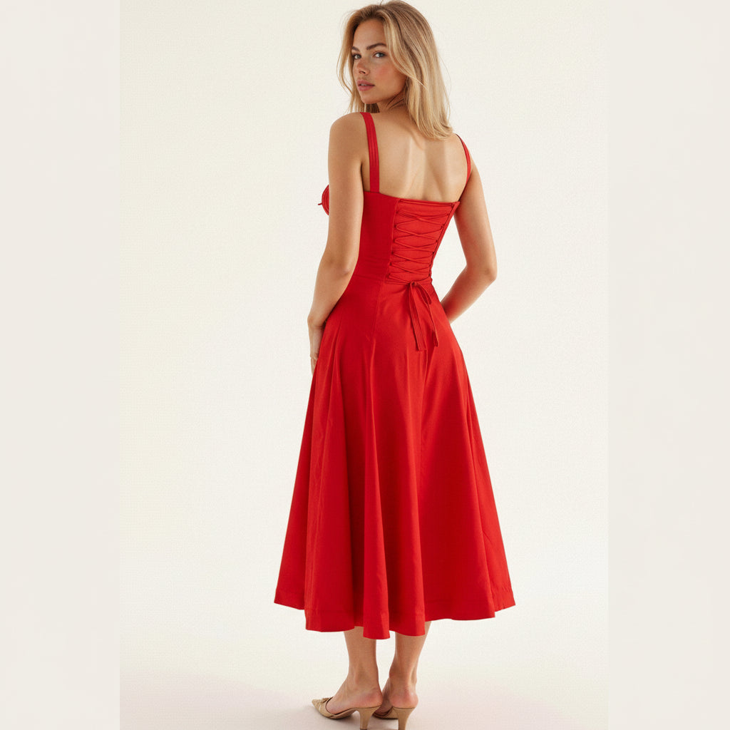 Peyton Women's Midi Floral Dress – Elegant Strapless with Slit for Ceremonies