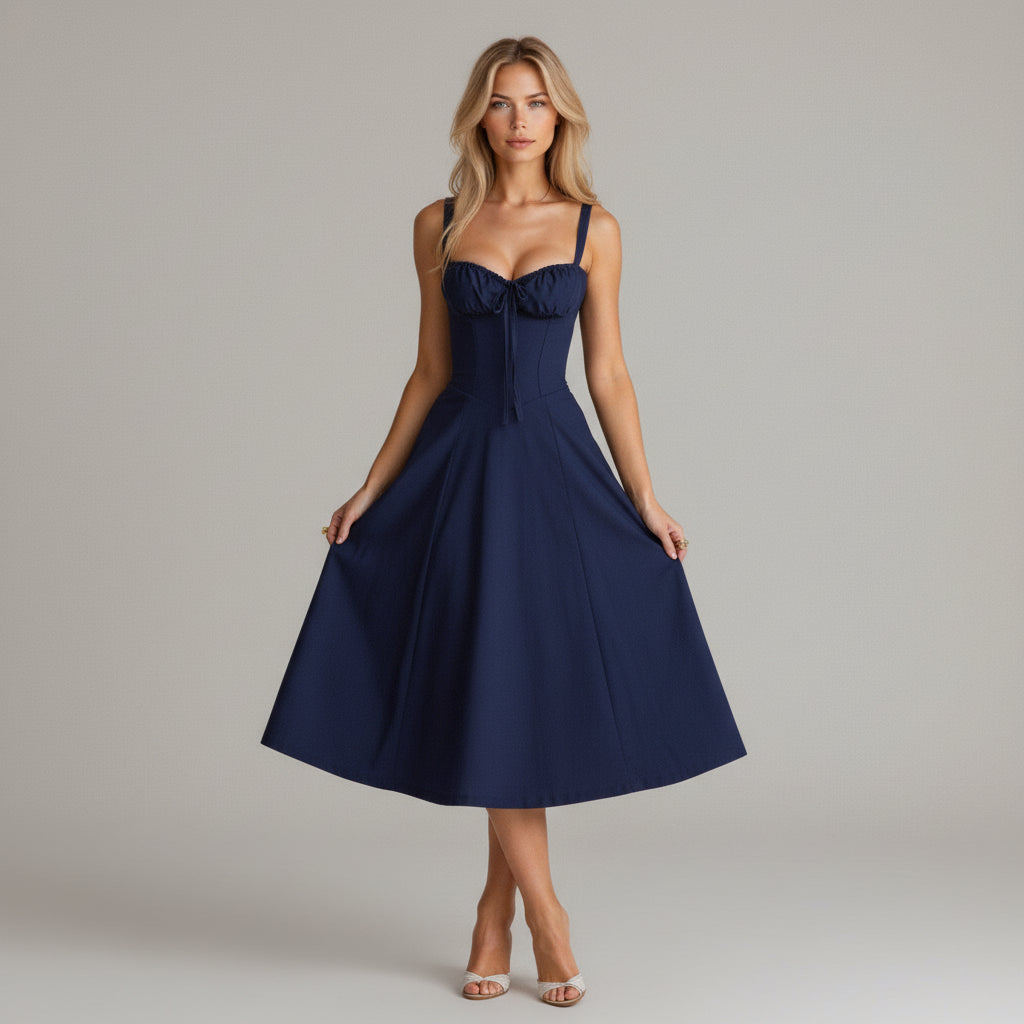 Peyton Robe Midi Fleurie Femme Bustier à Fente Élégante pour Cérémonies