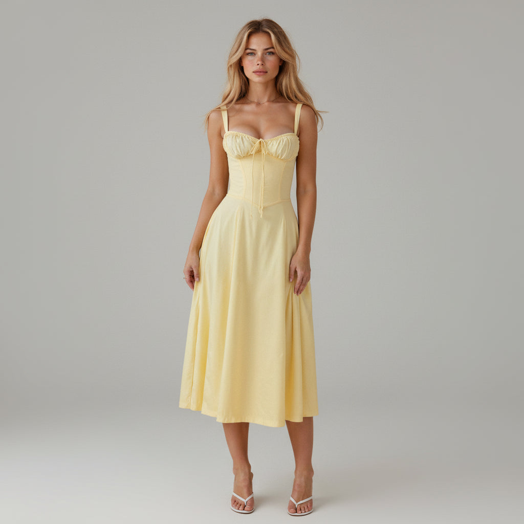 Peyton Women's Midi Floral Dress – Elegant Strapless with Slit for Ceremonies
