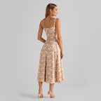 Peyton Women's Midi Floral Dress – Elegant Strapless with Slit for Ceremonies
