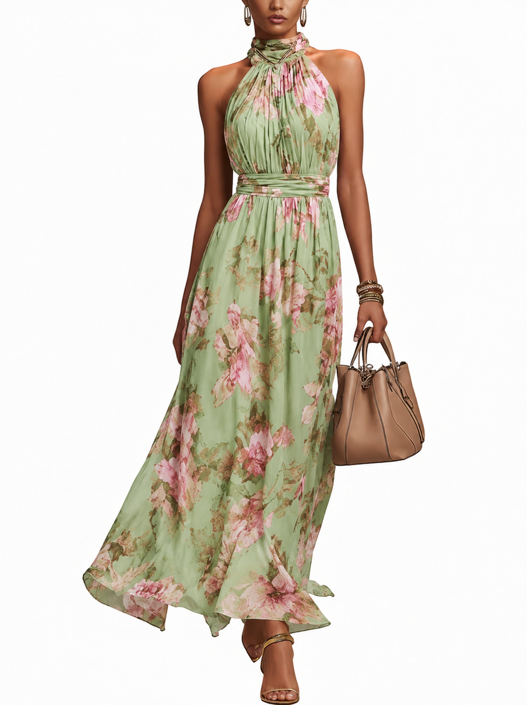 Ariella Robe Maxi Fleurie Femme Col Halter Élégante pour Cérémonies Chic