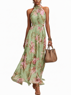 Ariella Robe Maxi Fleurie Femme Col Halter Élégante pour Cérémonies Chic