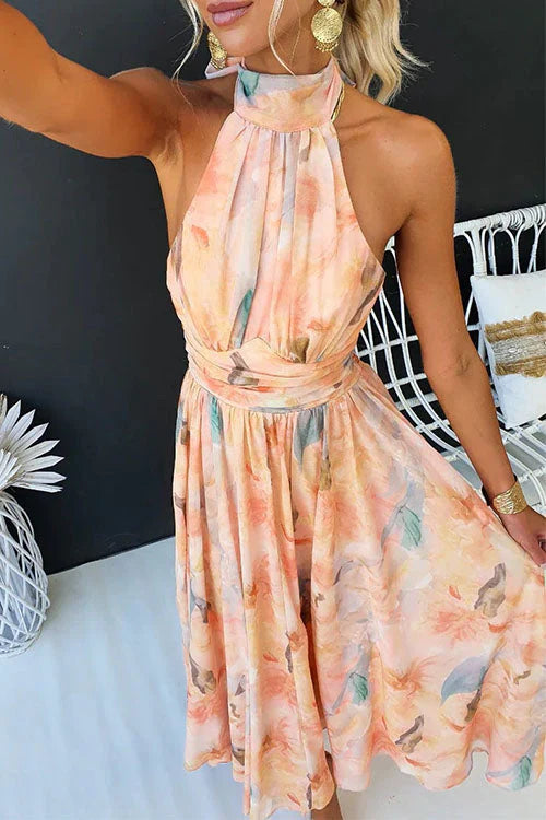 Aubrey Robe Maxi Fleurie Femme Col Halter Élégante pour Soirées et Cérémonies