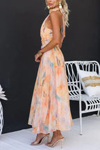 Aubrey Robe Maxi Fleurie Femme Col Halter Élégante pour Soirées et Cérémonies