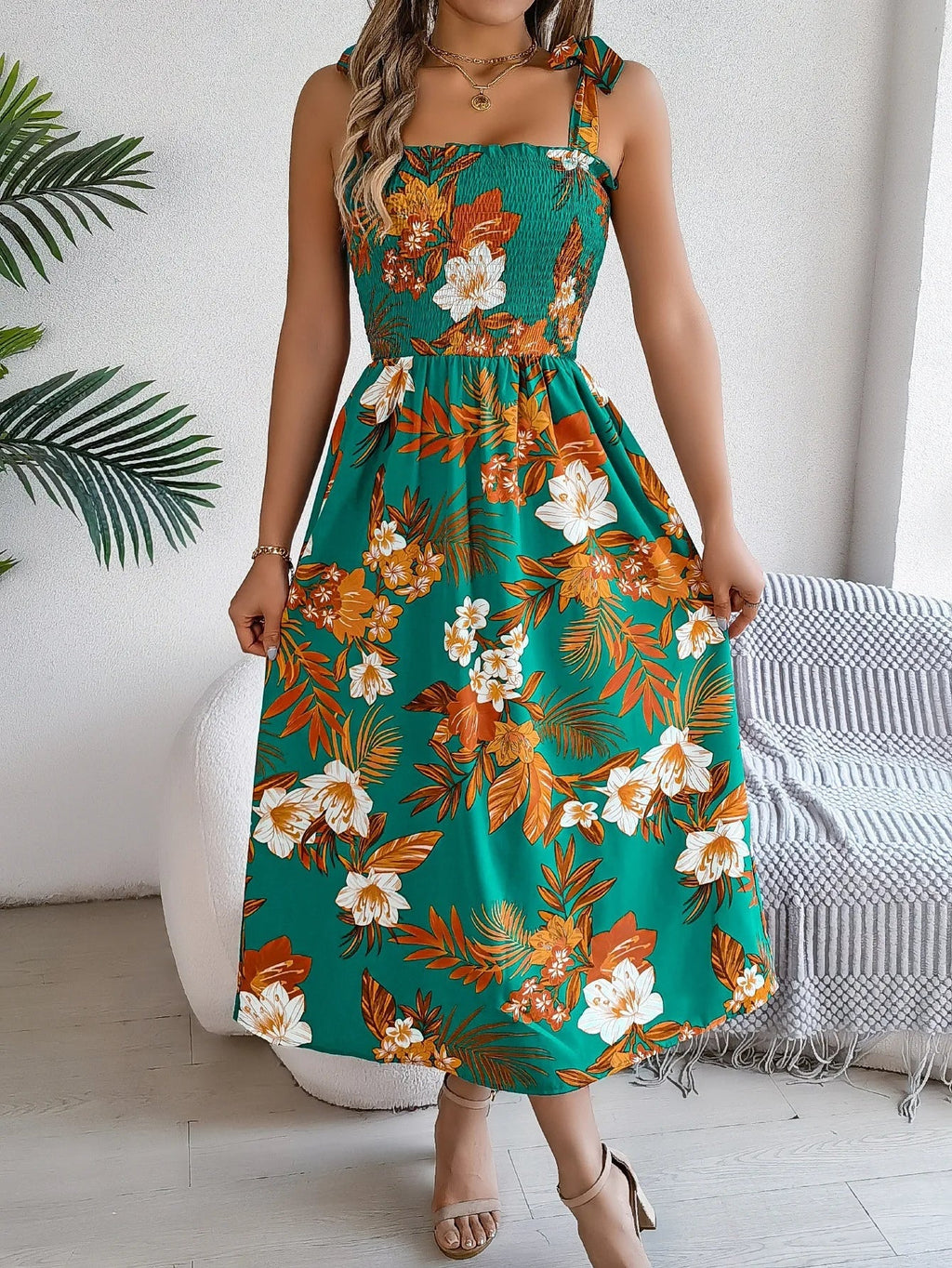 Skylar Robe Midi Fleurie Femme Sans Manches Style Estival Élégant et Léger