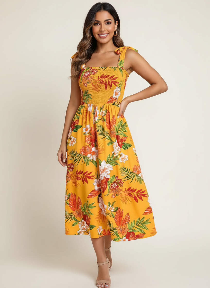 Vestido midi Skylar para mujer con flores, sin mangas, estilo veraniego elegante y ligero