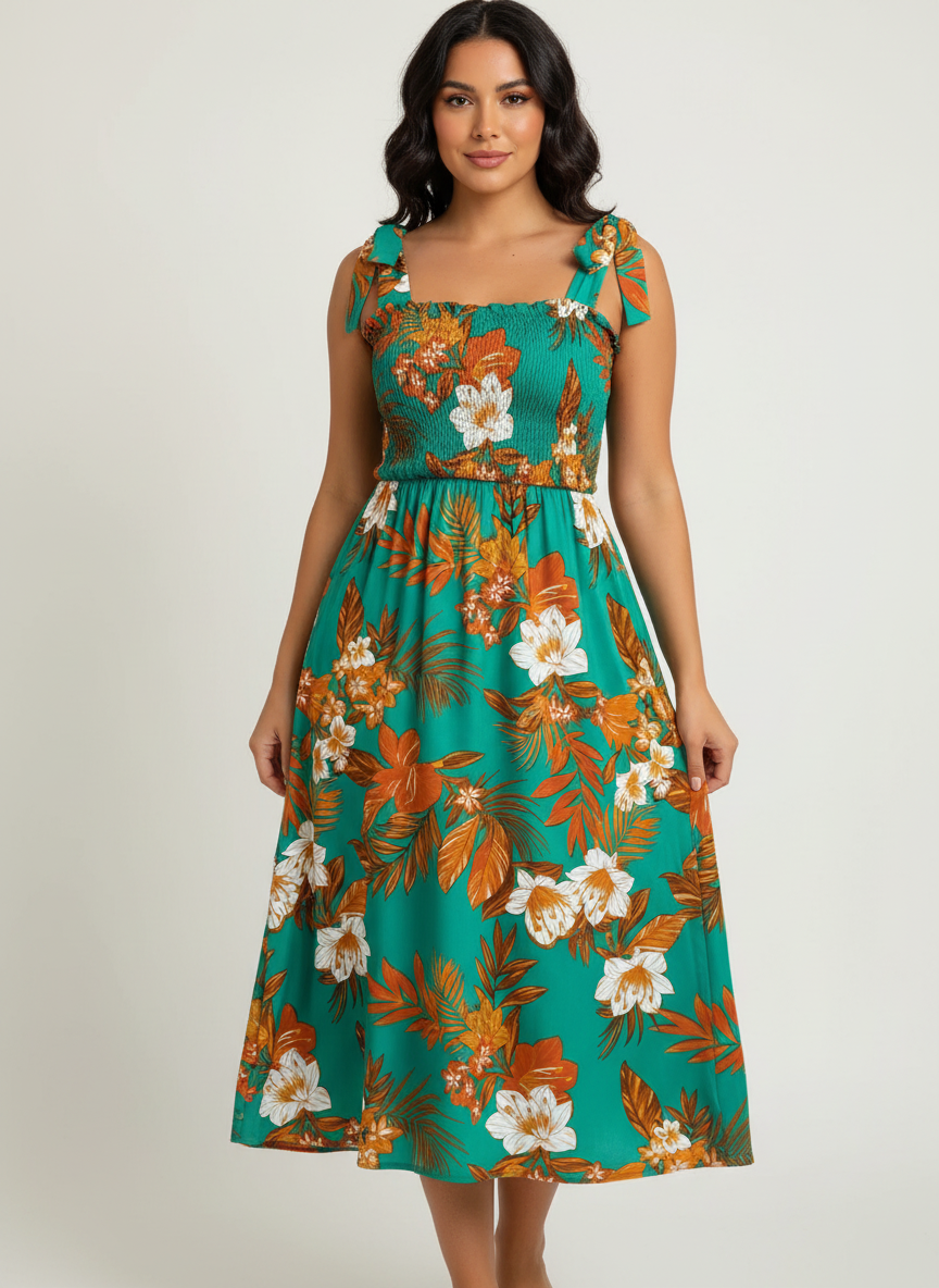 Vestido midi Skylar para mujer con flores, sin mangas, estilo veraniego elegante y ligero