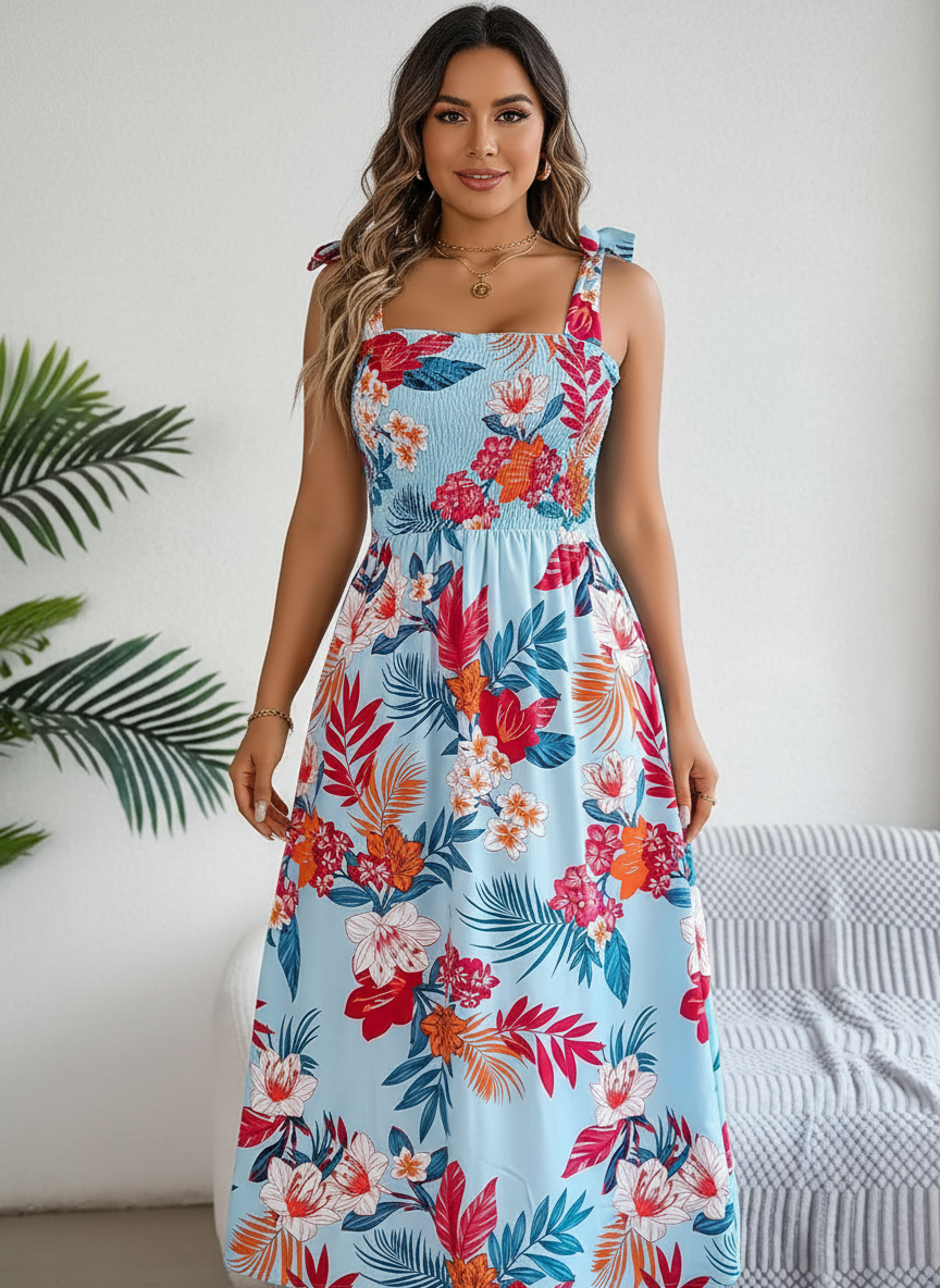 Vestido midi Skylar para mujer con flores, sin mangas, estilo veraniego elegante y ligero