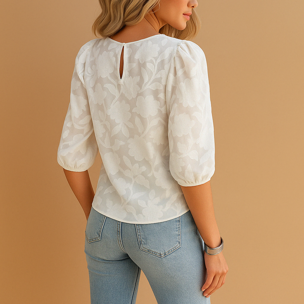 Blusa Adèle para Mujer – Blusa Floral con Mangas Abullonadas y Cuello Redondo