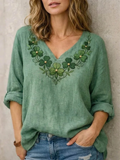 Geneviève Blouse Femme – Blouse à Col V et Broderie Élégante