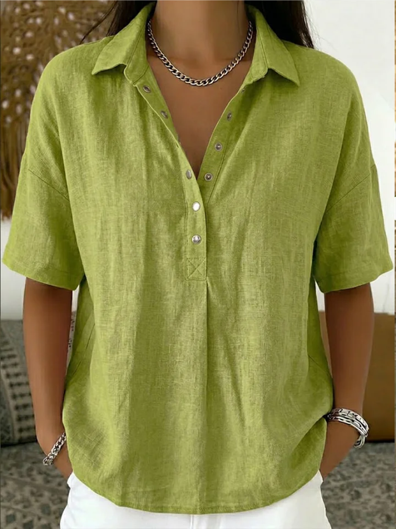 Lucienne Blouse Femme – Col Classique, Col V Boutonné et Coupe Ample Chic