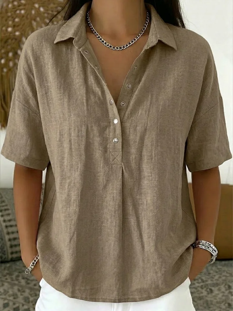 Lucienne Blouse Femme – Col Classique, Col V Boutonné et Coupe Ample Chic